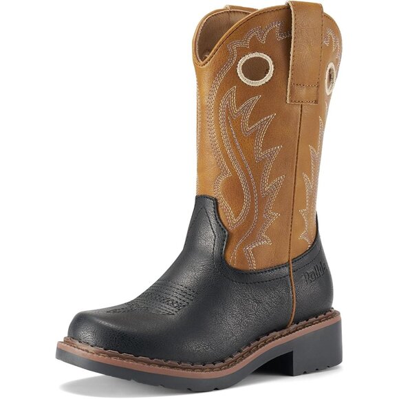 ⚡Kids Girls Black Brown Western Boots Square Toe Cowgirl Boots For Toddler - Picture 1 of 6